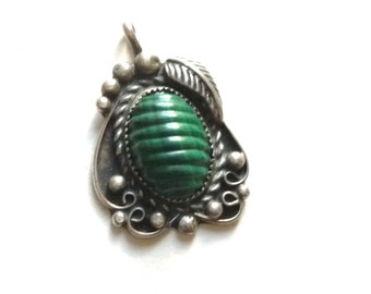 Sterling Silver and Malachite Pendant Scarab Style