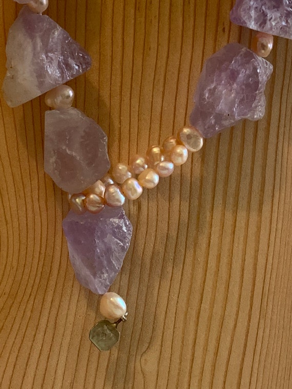 Raw Amethyst & FW Pearl Beaded Necklace STATEMENT - image 3