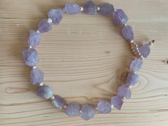 Raw Amethyst & FW Pearl Beaded Necklace STATEMENT - image 1