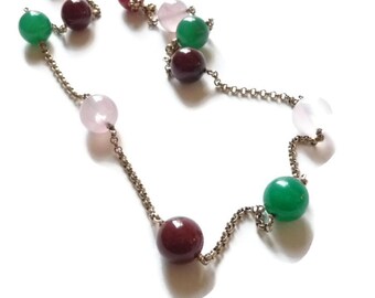 18k Necklace with Rose Quartz, Chrysoprase and Carnelian  Idar Oberstein