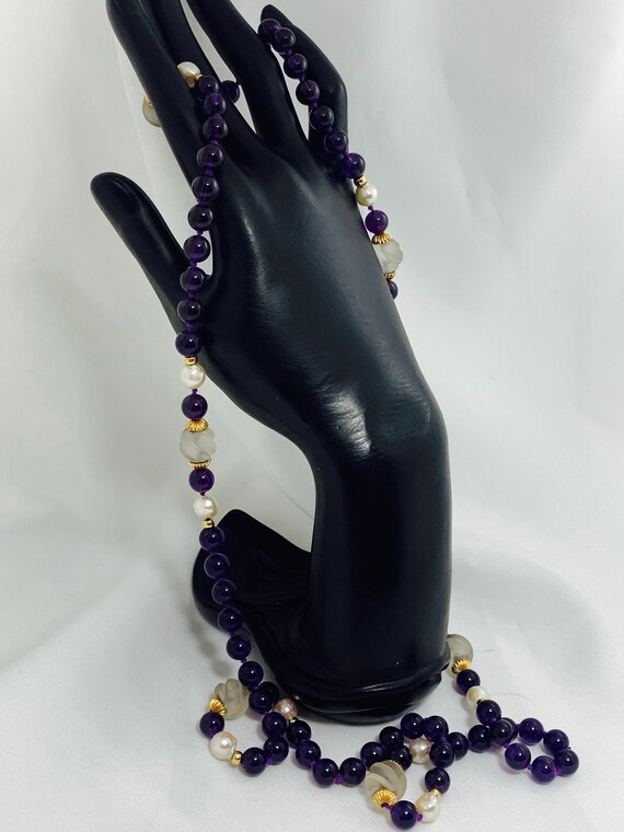 Vintage Amethyst, Carved Rock Crystal, Pearls, 14… - image 6