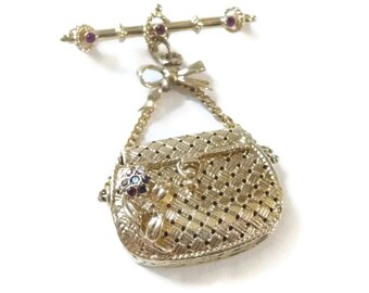 14k Gold and Amethyst Purse Brooch