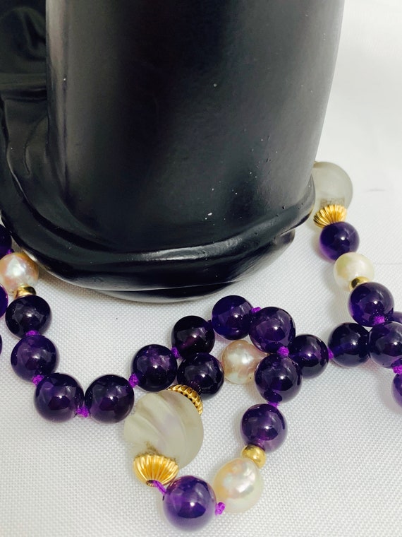 Vintage Amethyst, Carved Rock Crystal, Pearls, 14… - image 7