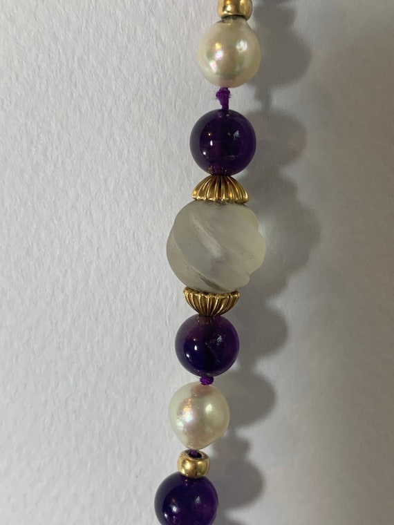 Vintage Amethyst, Carved Rock Crystal, Pearls, 14… - image 5