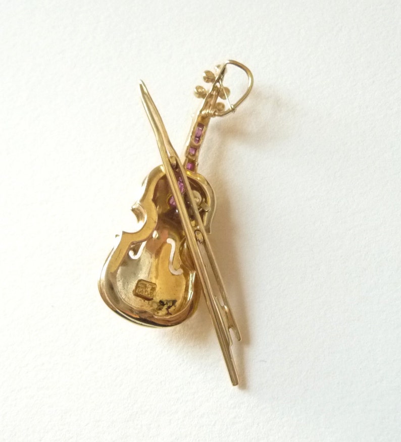 14k Gold Violin Pendant With Diamonds and Rubies Etsy