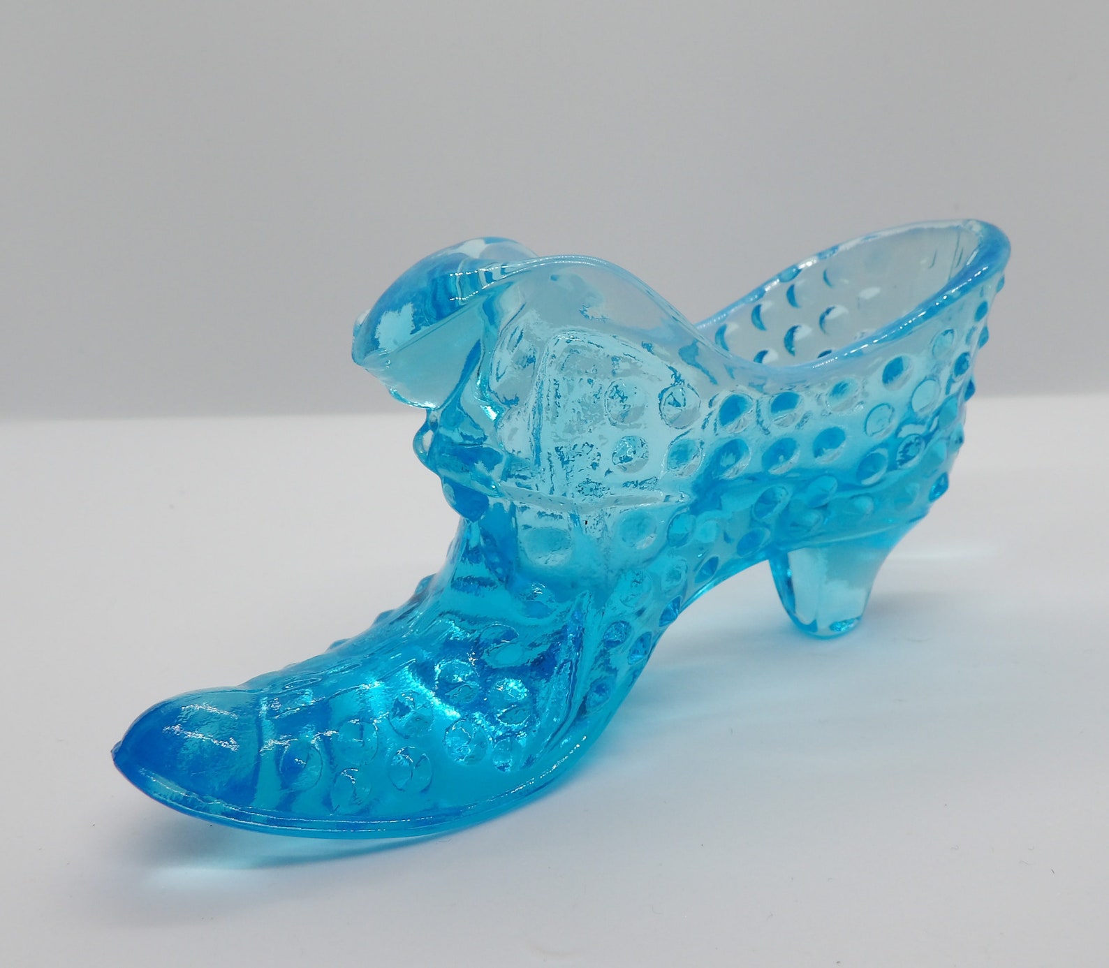 Fenton Sky Blue Glass High Heel Shoe Cat Head Collectible Etsy