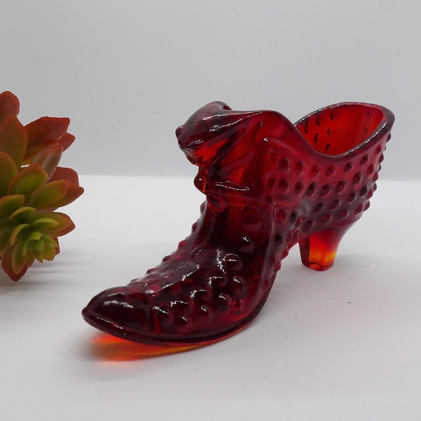 Vintage Fenton Hobnail Royal Red Glass Shoe