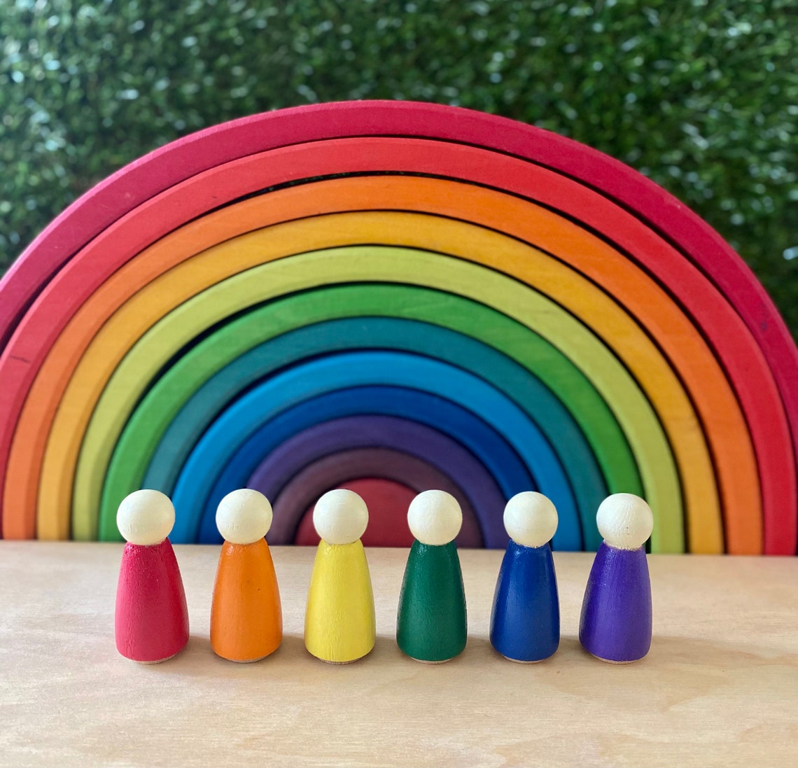 6 Rainbow Peg People Open Ended Play Etsy