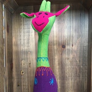 NEW &quot;JUNGLE GIRAFFE Purple&quot; Collector&#39;s Stuffed Hand Made Hand Woven Hand Embroidered 100% Cotton