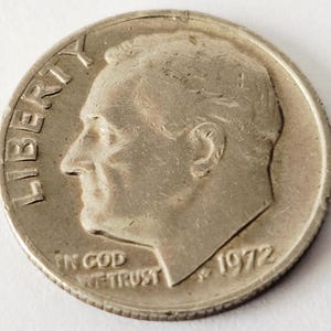 1 Dime Roosevelt 1972 Vintage Coin
