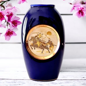 The Art of Chokin 1960s Vase Blue Cobalt 24k Gold Edge, Vintage Japanese Chokin Vase, Japanese Vase, Collectible Japanese Vase