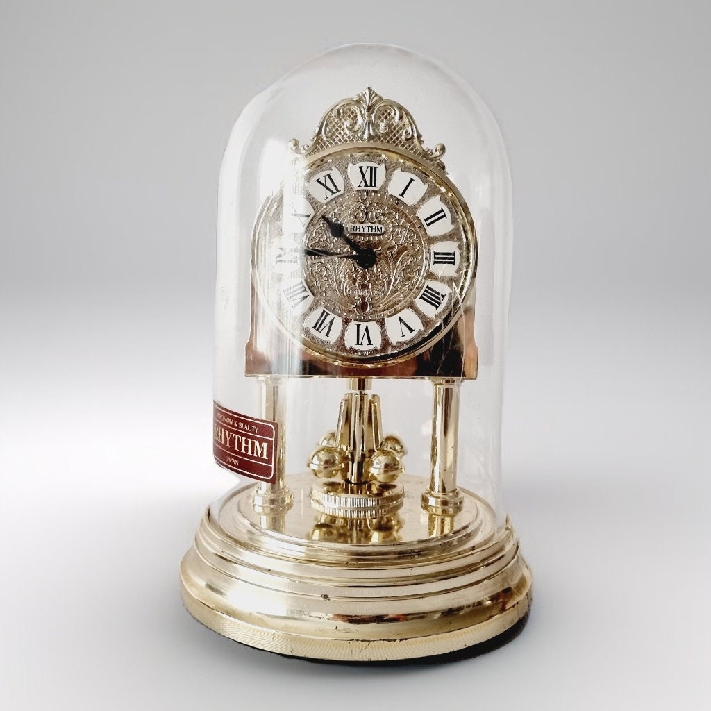 Vintage Rhythm Alarm Mechanical Pedestal Clock made in Japan Home Decoration
