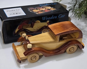 Vintage Wooden Toy Car – Handmade Retro Antique Wooden Car, Rustic Home Décor, Wooden Souvenir Gift Idea