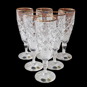 Bicchieri di cristallo Boemia vintage, bicchiere di champagne, bicchiere di flauto, set di champagne, flauti di champagne, bicchieri di cristallo, bicchieri fatti a mano set 6 pezzi