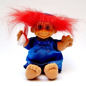 Russ Berrie troll doll Vintage Red Haired Graduate Soft Body Troll Doll 7 inch