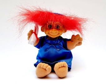 Russ Berrie troll doll Vintage Red Haired Graduate Soft Body Troll Doll 7 inch