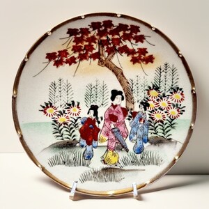Japanese Satsuma Plate, Satsuma Moriage, Antique Satsuma Porcelain Plate, Collectible Geisha Plate