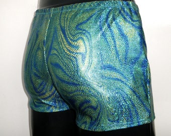 Mens Hotpants, Mens festival clothing, Ocean Mermaid, Metallic, Swimwear, Spandex, Hot Yoga, Burning Man, Mooners UK, Gay, Pride, Swim short