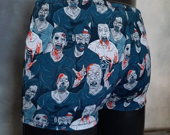 Stock - Mens Zombie Horde Shorts, M, Comfy stretch Boxers, Hotpants, Cotton Spandex, lycra shorts, Horror Clothing, Zombie clothing, zombies