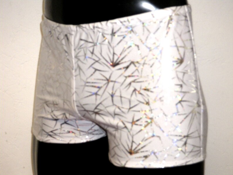 Mens Spandex Shorts White Silver Sparks Lycra Hotpants Etsy