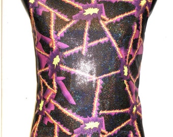 Mens Funky Sleeveless Lycra Muscle T-Shirt - Neon Electric Sparkle Explosion Tank - M MEDIUM 34-38 inch Club/Festival/Dance Smarties