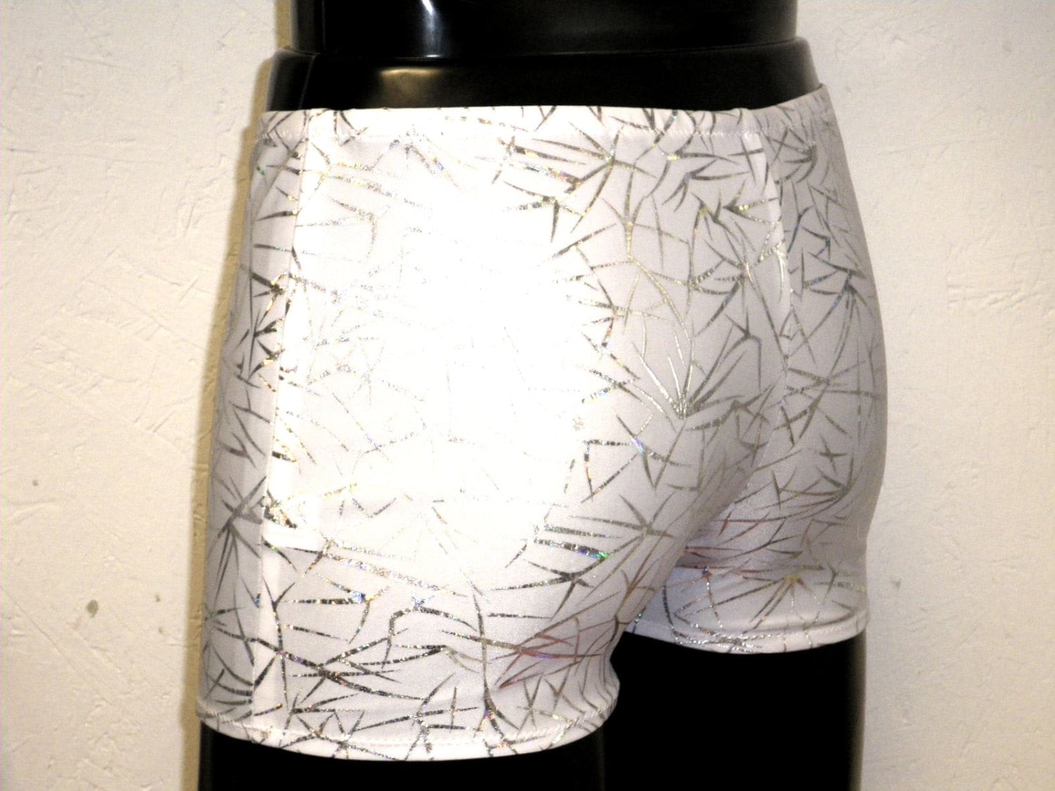 Mens Spandex Shorts White Silver Sparks Lycra Hotpants Etsy