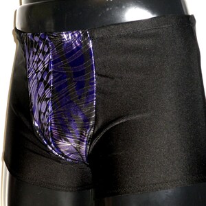 Mens Underwear Boxer Briefs Spandex Black Metallic Purple Animal Print Lycra Pouch Front Hotpants Burning Man Swim Stretch Pants Mooners UK image 2