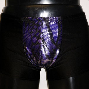 Mens Underwear Boxer Briefs Spandex Black Metallic Purple Animal Print Lycra Pouch Front Hotpants Burning Man Swim Stretch Pants Mooners UK image 1