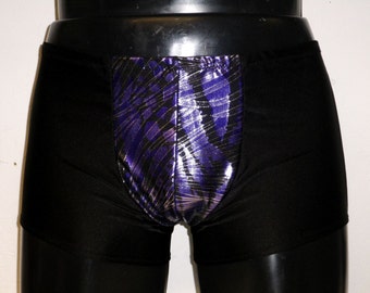 Mens Underwear Boxer Briefs Spandex Black Metallic Purple Animal Print Lycra Pouch Front Hotpants Burning Man Swim Stretch Pants Mooners UK