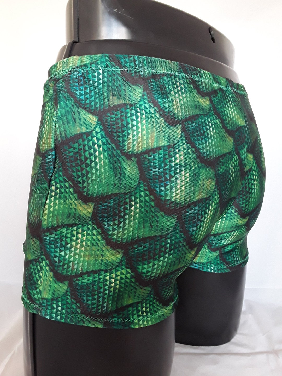 Mens Lycra Boxers, 'emerald Dragon', Mens Festival Clothing, Dragonscale, Burning Man, Swimwear