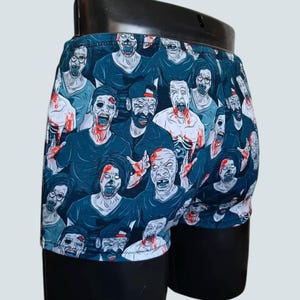 Mens Stretch Cotton Zombie Horde Hotpants M 30-34&quot; Handmade Horror quality print stretchy boxer shorts; Zombies underwear/Pole fit pants