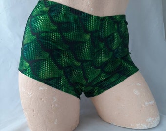 Stock - Dragonscale Booty Shorts, S/Small, Stretch Shorts, Rave, Festival, Workout, Gym, Dance, EDC, Creamfields Pride, Pole, swim shorts