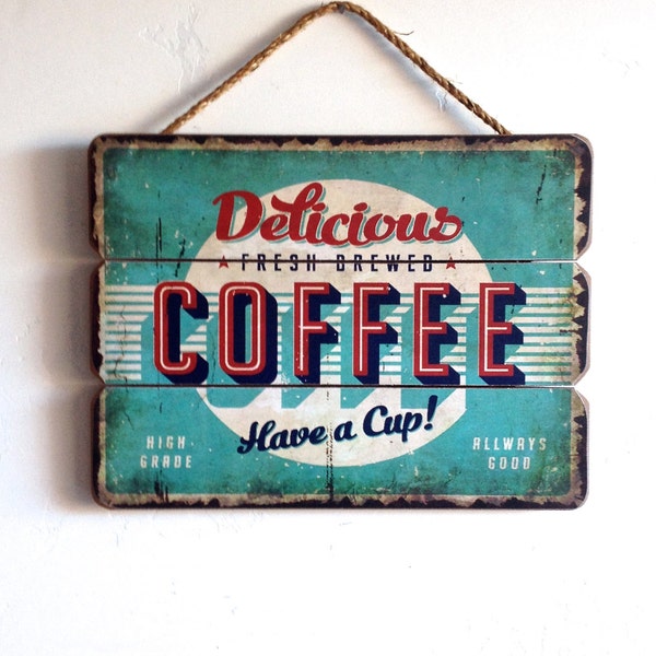 Delicious Coffee Sign, Retro Style Wall Art, Wooden Sign, Dining Car Decor