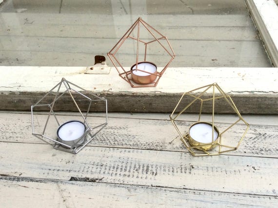 Geometric Decor Candle Holder Tea Light Candles Copper Outdoor Lantern Art Metal Image 0