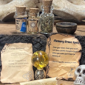 Dollhouse Miniature Accessories | 1:12 Scale Witchy Mini Apothecary Bottles and Spell Sheets for Haunted Vibes | Artisan Handmade