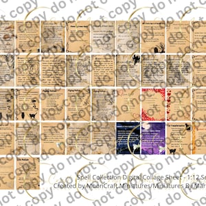 Dollhouse Miniature Spells Collage Sheet: 1 Inch Scale, Halloween Witch Apothecary (Digital Download)