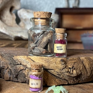 Mini Witch Potion Bottles and Grimoire Spell Sheet: Haunted Halloween Dollhouse Accessory