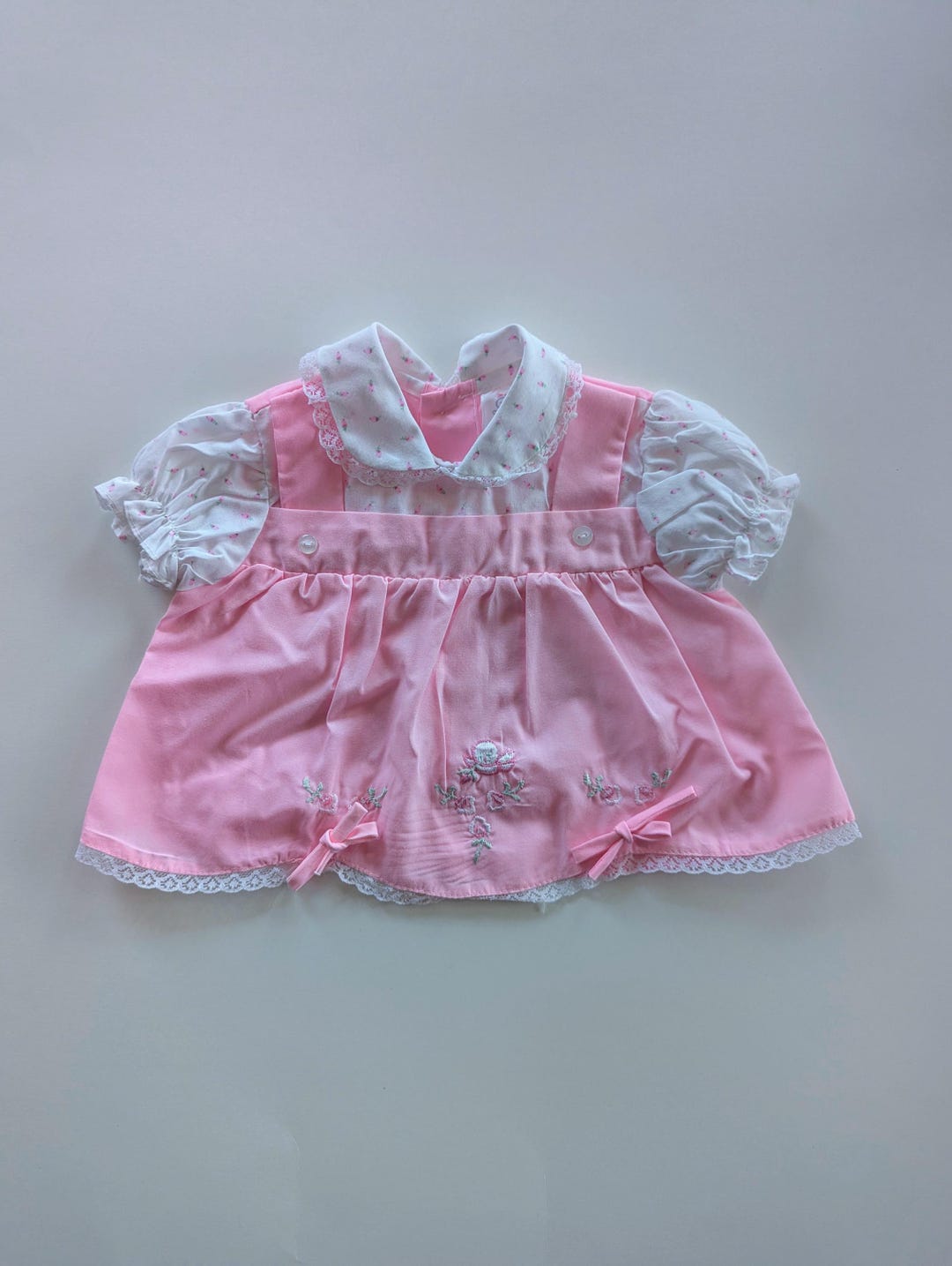 Vintage 80s Baby Dress: Pink Floral Embroidered Cradle Togs (0-6 Months ...