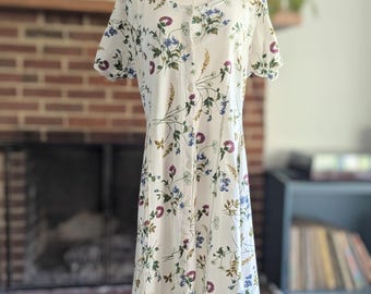 Vintage 90s Floral Midi Dress Carolyn Taylor Size Large Button Front Cottagecore Coastal Soft Grunge Summer Dress Short Sleeve Cotton Blend