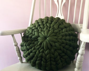 Large Dandelion Chunky knitted Merino round cushion