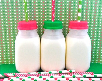 15 Cute CHRISTMAS CUPS for kids!!! Plastic Milk Bottles with lids for parties!!! Bottles, Lids, and Straws Included.