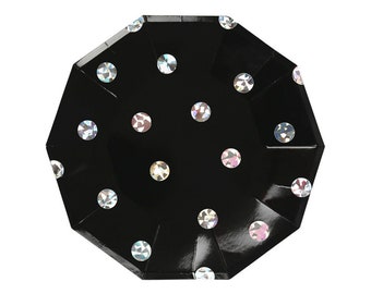 Black and Silver Plates - Holographic Diamond Design - Perfect for Bachelorette Parties!