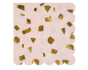 Blush and Gold Confetti Napkins - 16 Large Napkins Included