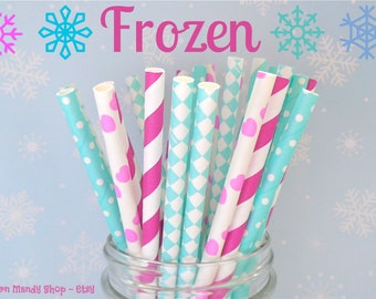 Frozen Party Straws - Light Blue and Magenta Mixed Straws (Disney's Frozen - Pack of 25 or 50 Straws) **Weddings, Parties, Showers, Gifts**