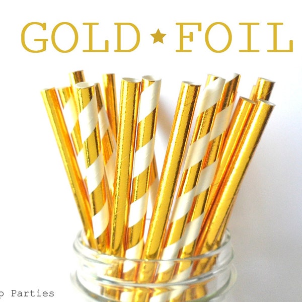 Gold Foil Paper Straws (Pack of 25 or 50 Straws) **Weddings, Parties, Showers, Gifts** Gold Party, Gold Wedding, Gold Straws