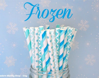 Light Blue and Blue Mixed Paper Straws (Frozen - Packs of 25 or 50 Straws) **Weddings, Parties, Showers, Gifts** Frozen Winter Party