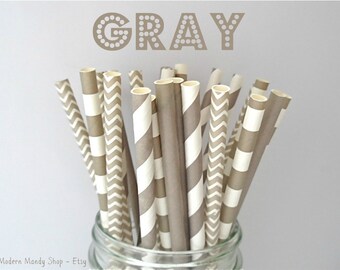 Gray Mixed Paper Straws (Gray - Pack of 25 or 50) Black/Gray Themed Party - Over The Hill Party