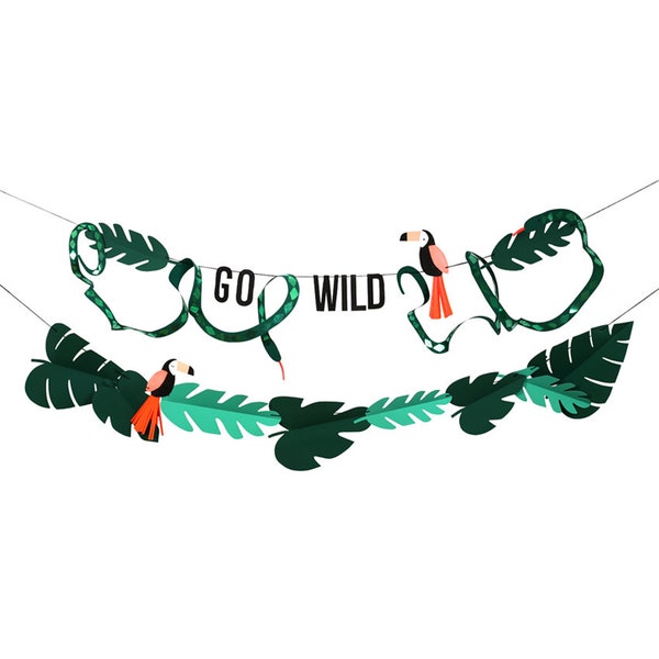 Large Go Wild Banner - Jungle Theme with Toucan, Snake, and Leaves