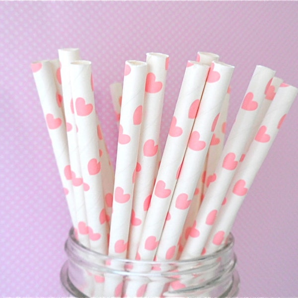 Pink Heart Straws (Pack of 25 or 50 Paper Straws) **Weddings, Parties, Showers, Gifts** Valentines Day or Heart Themed Party!!