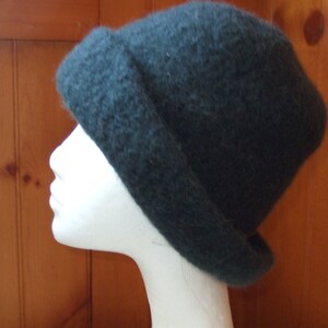 May include: A dark gray slouchy beanie hat made of soft, fuzzy material.